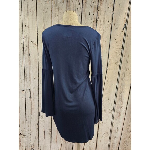 ALK Women's XS Chaser Navy Blue Cool Jersey Flared Sleeve Dress Mini Shift Bell - Picture 5 of 10
